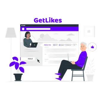 A person with a laptop looking over a social media profile page on a large screen