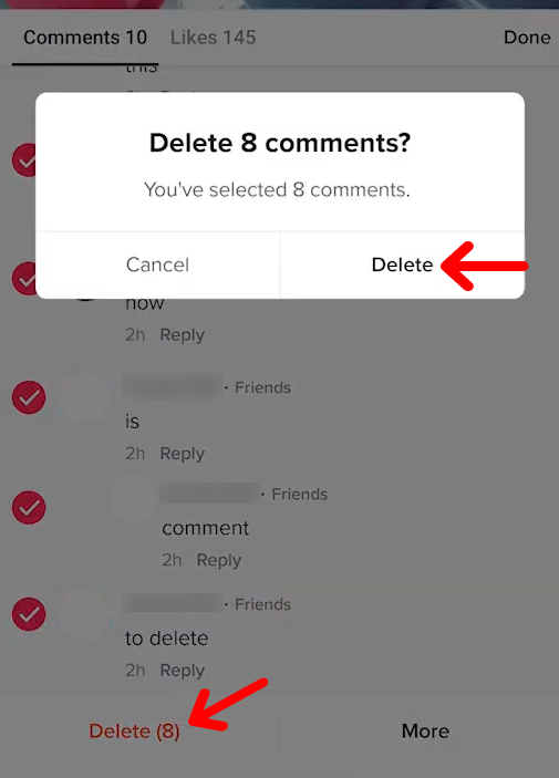 Delete multiple comments on tiktok