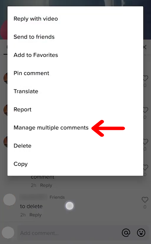 Manage comments tiktok