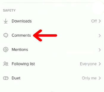 TikTok comments settings