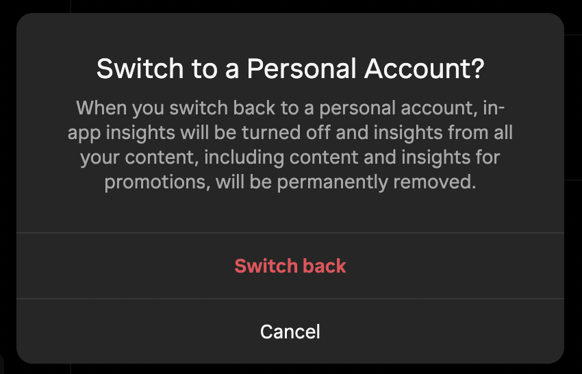 Switch from Instagram business account