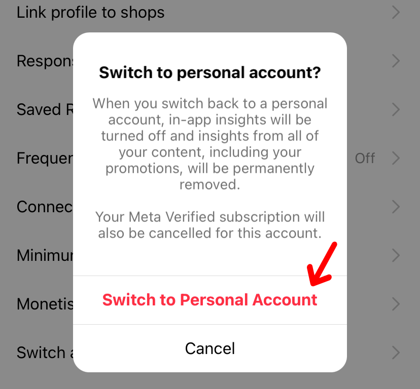 Turn off Instagram business account