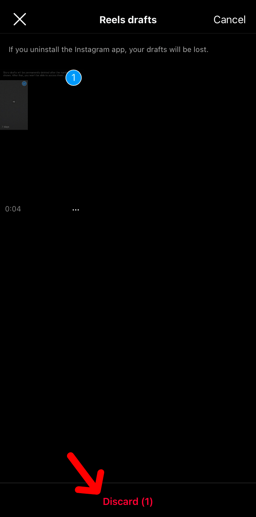 Delete Instagram reel drafts