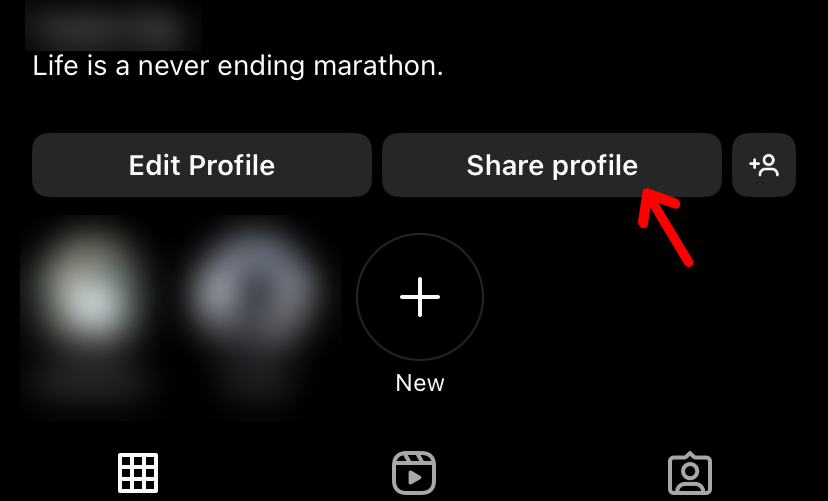 Share profile button Instagram
