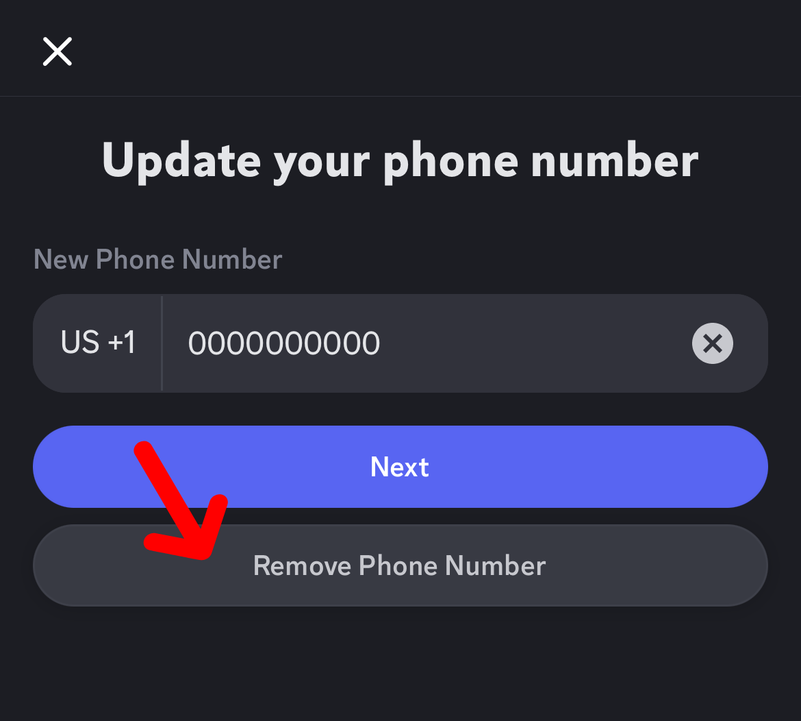 remove phone number from discord